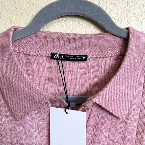 ZARA Light Mauve top women long sleeve collar top with a lettuce hem size S chic - Picture 4 of 6